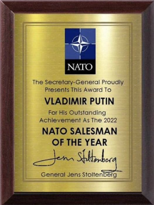 2022年度NATO加盟に最も貢献したとしてウラジーミル・プーチン氏が受賞！？