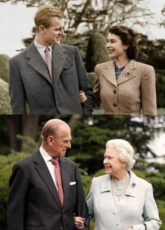 私の好きな、エリザベス女王とフィリップ殿下の今と昔の写真