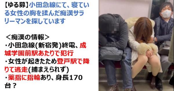 小田急線にて、寝ている女性を痴漢したサラリーマンを探しています【動画有】