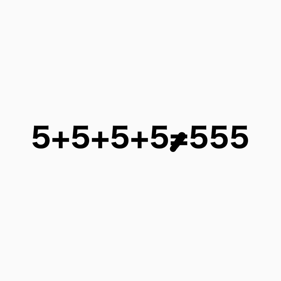 【問題】5+5+5=550 という式に、直線1本だけ引いて正しい式にしてください