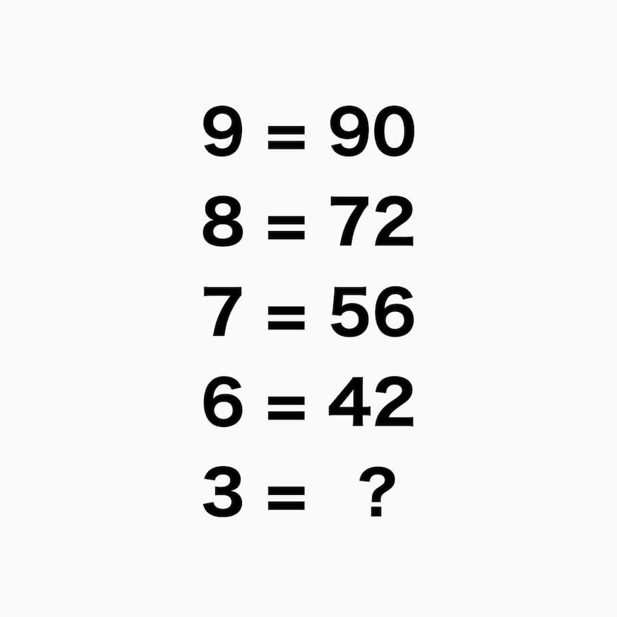 【これが解けたら天才らしい】9=90、8=72、7=56、6=42、3=？