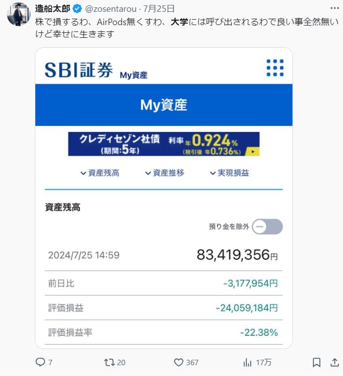 造船太郎は株式投資家としての腕も一流！