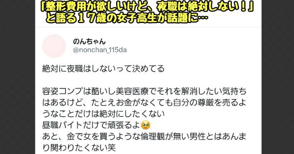 17歳JKさん、「整形費用が欲しいけど、自分の尊厳を売る"夜職"だけは絶対にしたくない」と夜職NG宣言をした結果、夜職女さんたちから一斉に叩かれてしまう